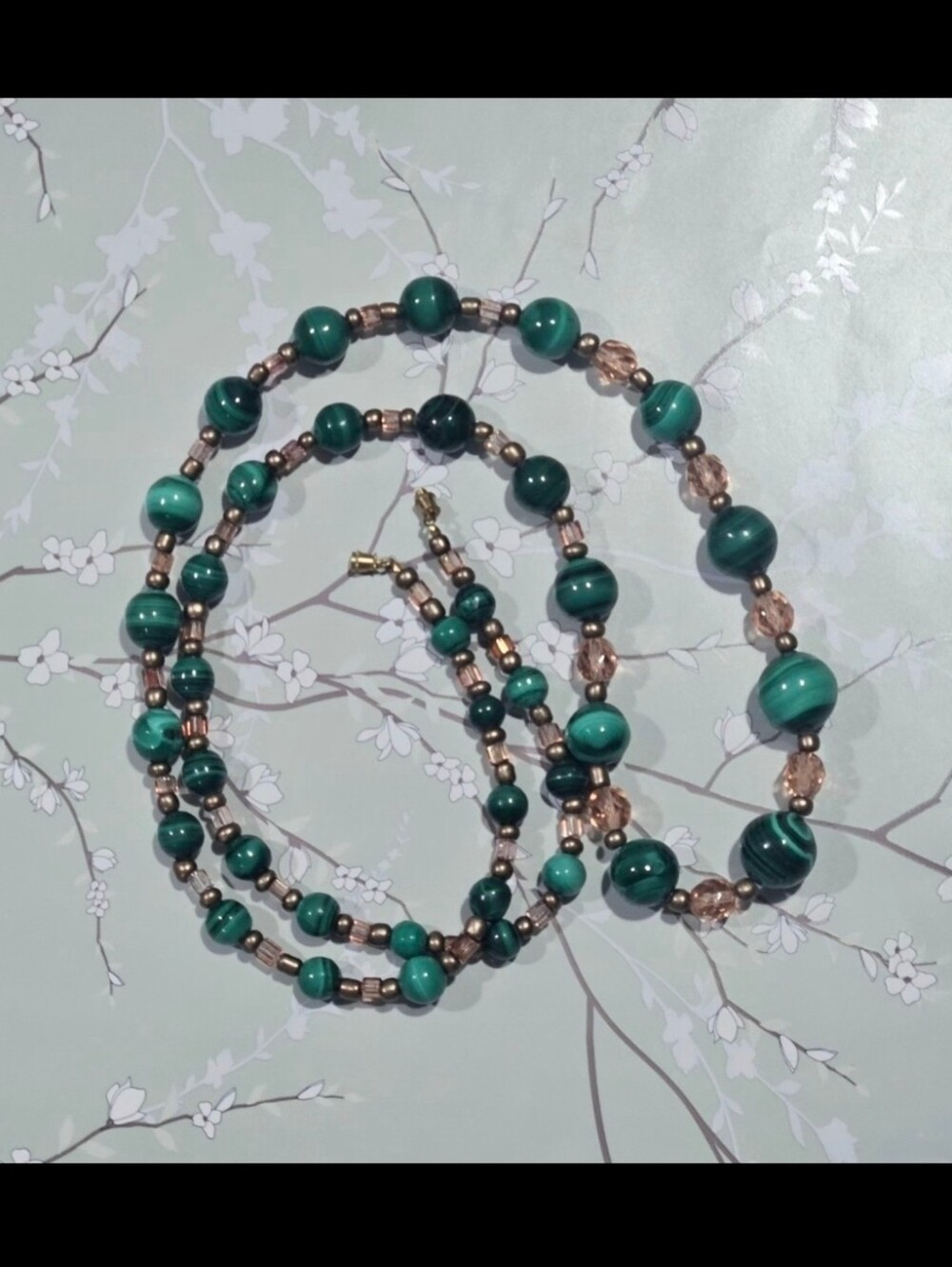 Vintage Green Malachite and Glass Bead Necklace